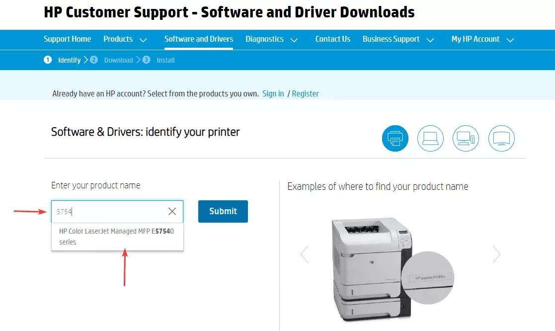 HP Driver Download Page