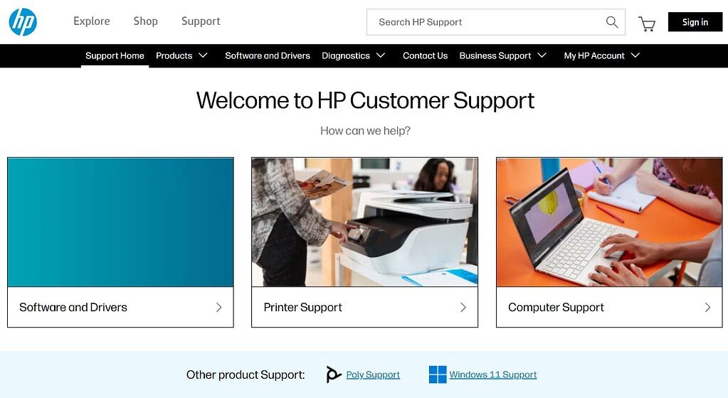 HP Support Website